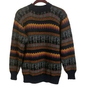 Llama Alpaca Motif Sweater Andean Southwest Knit Soft Cozy Pullover M L